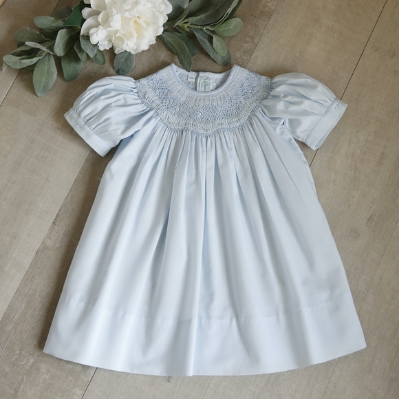 RARE Blue Feltman Brothers Bishop Dress Smocked Embroidery Size 3 Month NWT - Picture 1 of 4